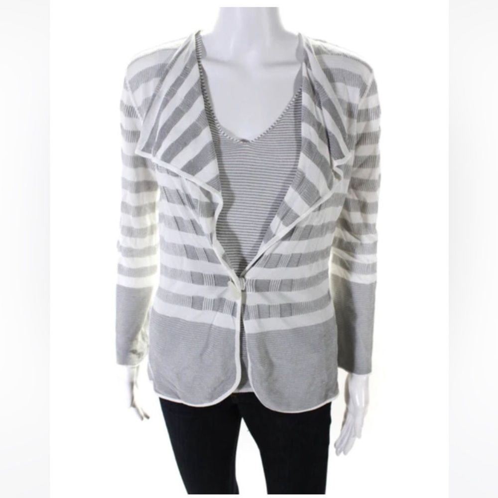 Armani Collezioni Maritime Chic Striped Knit Blazer Cardigan Size 10 Italy - Picture 6 of 13